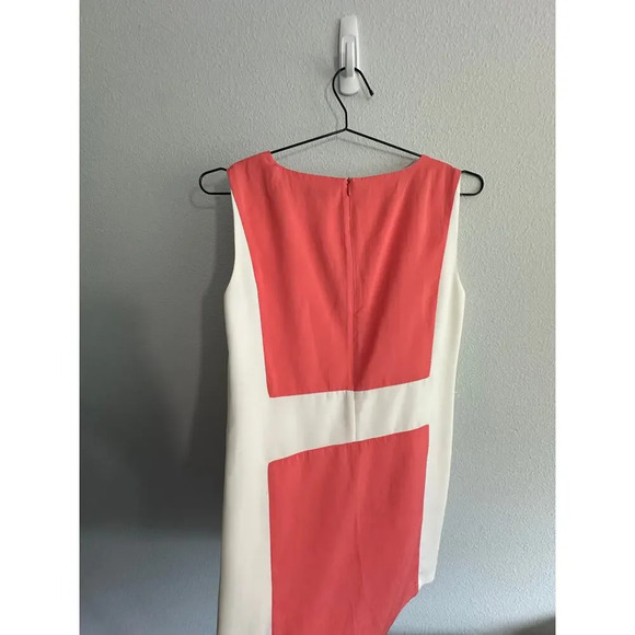 Zara Basic Coral White Colorblock Mod 70s inspired Sheath Sleeveless Dress Sz M - Picture 10 of 12